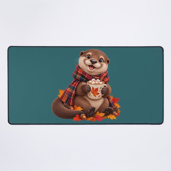 Item preview, Cute Scottish Otter with Hot Chocolate and Autumn Leaves designed and sold by MaedK.