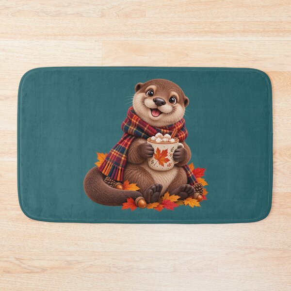 Item preview, Cute Scottish Otter with Hot Chocolate and Autumn Leaves designed and sold by MaedK.