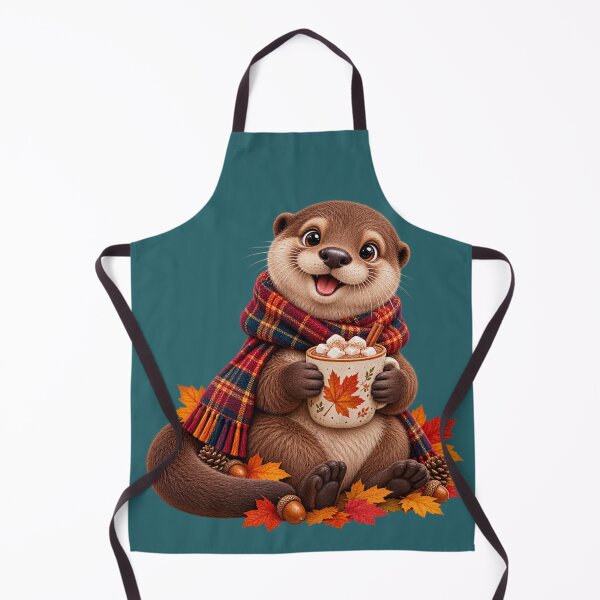 Item preview, Cute Scottish Otter with Hot Chocolate and Autumn Leaves designed and sold by MaedK.