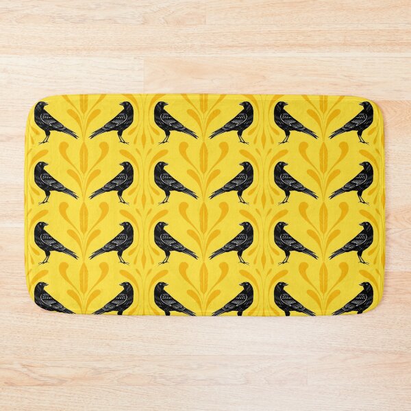 Item preview, Folk Art Crows and Wheat on Mustard Yellow designed and sold by Flora-and-Fable.