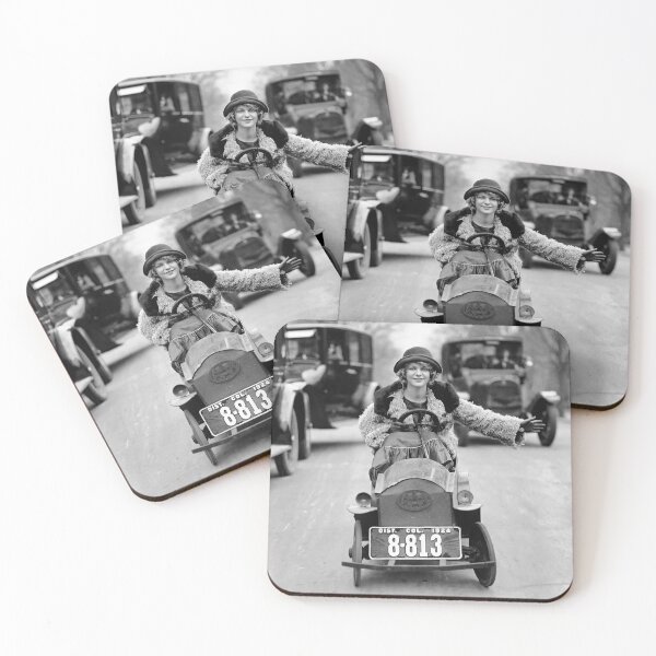Item preview, Flapper Driving Pedal Car, 1924 vintage automobile funny black and white photograph designed and sold by Astrid Arkhangelsky.