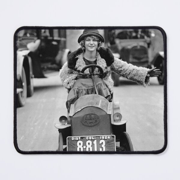 Item preview, Flapper Driving Pedal Car, 1924 vintage automobile funny black and white photograph designed and sold by Astrid Arkhangelsky.
