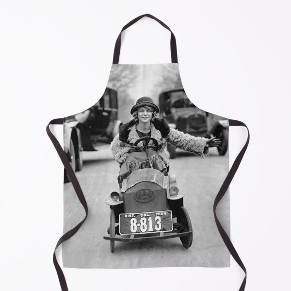 Item preview, Flapper Driving Pedal Car, 1924 vintage automobile funny black and white photograph designed and sold by Astrid Arkhangelsky.