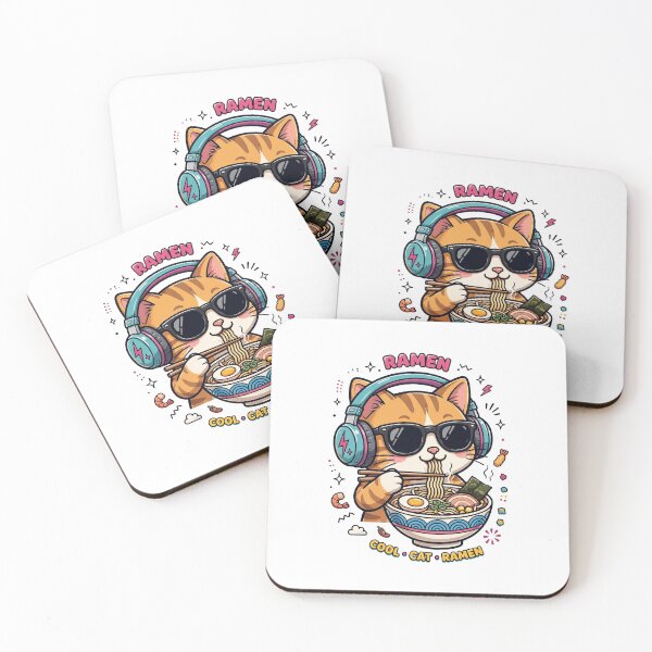 Item preview, Cool Cat Ramen - Cute Anime Cat Eating Ramen Bowl With Sunglasses designed and sold by Mittu96.