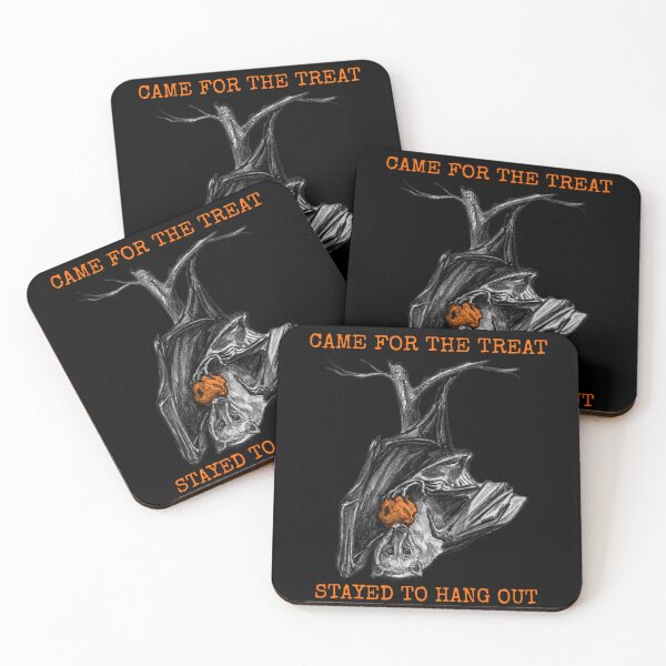 Item preview, Cute Flying Fox Bat CAME FOR THE TREAT STAYED TO HANG OUT Funny Halloween Art designed and sold by Dina's Fine Arts.