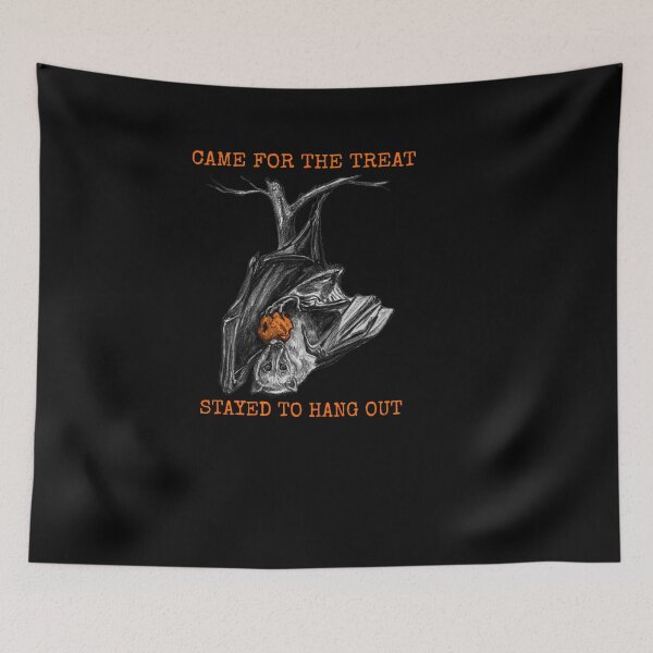 Item preview, Cute Flying Fox Bat CAME FOR THE TREAT STAYED TO HANG OUT Funny Halloween Art designed and sold by Dina's Fine Arts.