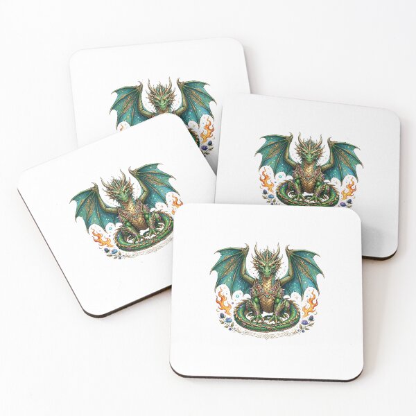 Item preview, Emerald Celtic Dragon with Gold Jewels Fantasy Art designed and sold by Mittu96.