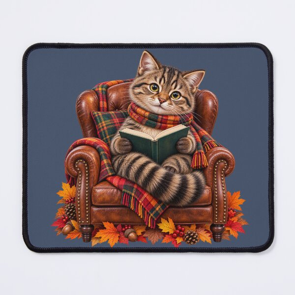 Item preview, Cute Scottish Wildcat Reading a Book in a Cosy Autumn Armchair designed and sold by MaedK.