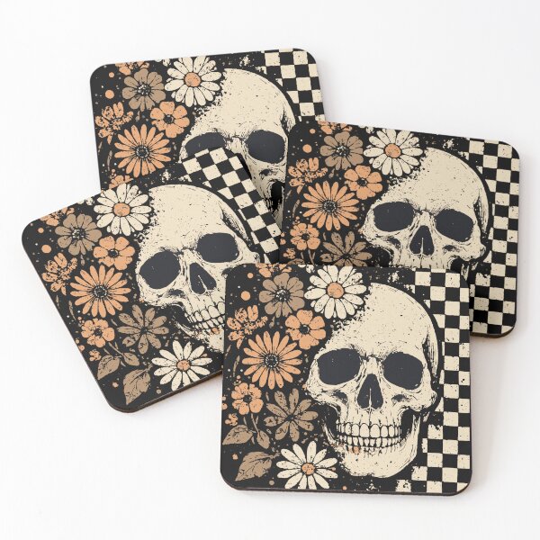 Item preview, Retro Floral Skull Daisy Checkerboard Boho Fall designed and sold by CreativeBrains7.