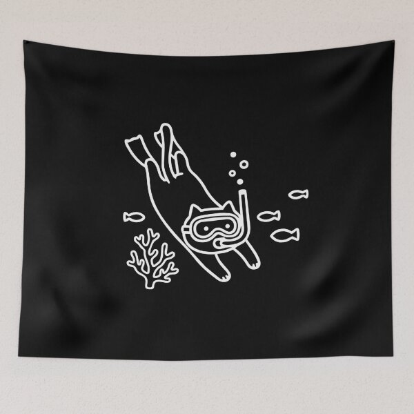 Item preview, Cute Scuba Diving Cat Underwater Snorkeling Art (White Outline) designed and sold by Life Farming.