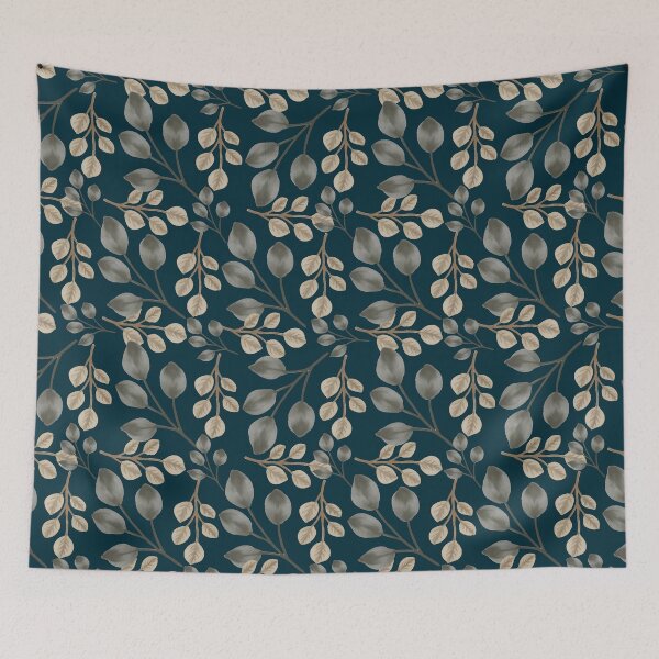 Item preview, Eucalyptus Leaves Dark Teal Seamless Pattern Art designed and sold by ​Jyoti Digital Artist.