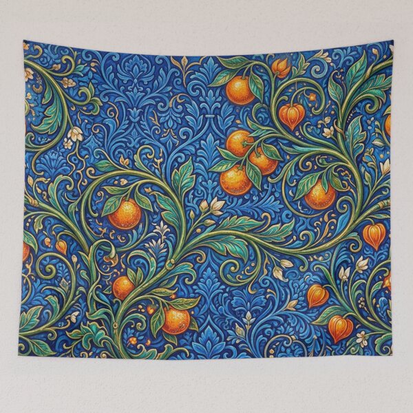 Item preview, Orange tendrils in the blue ornament designed and sold by Sigtrix.