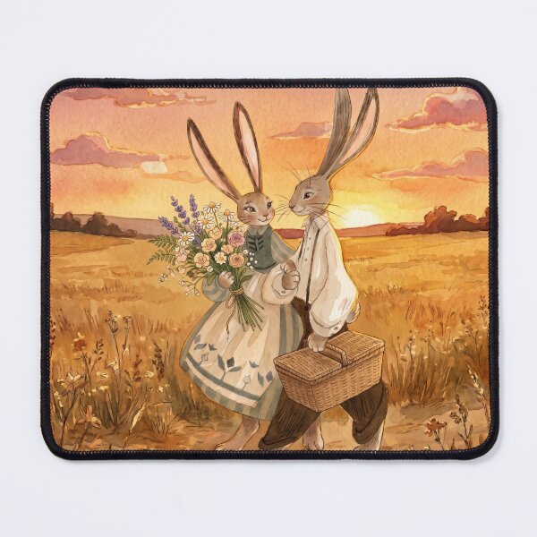 Item preview, Rabbit Couple Walking in Sunset Field designed and sold by Merli7.