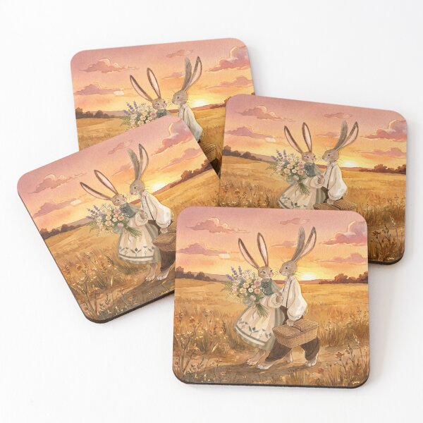 Item preview, Rabbit Couple Walking in Sunset Field designed and sold by Merli7.