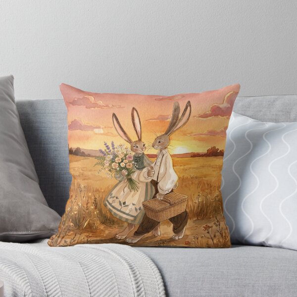Item preview, Rabbit Couple Walking in Sunset Field designed and sold by Merli7.