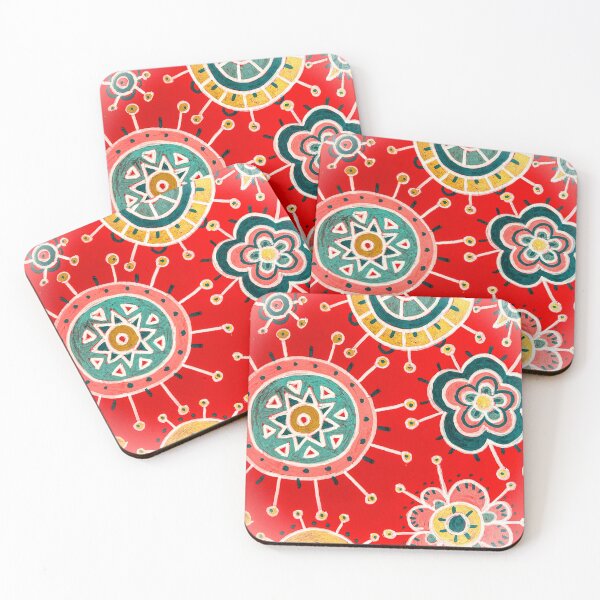 Item preview, Folk Mandala with Red Flowers and Suns designed and sold by Fani*.