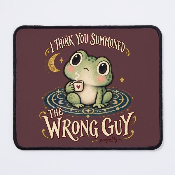 Item preview, I Think You Summoned the Wrong Guy – Confused Frog Coffee Occult Illustration designed and sold by  MAD's Recreation Studio.