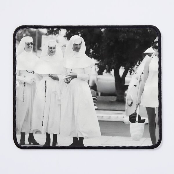 Item preview, Nuns keeping their eyes fixed on a fashionable woman vintage funny female black and white photograph designed and sold by Astrid Arkhangelsky.