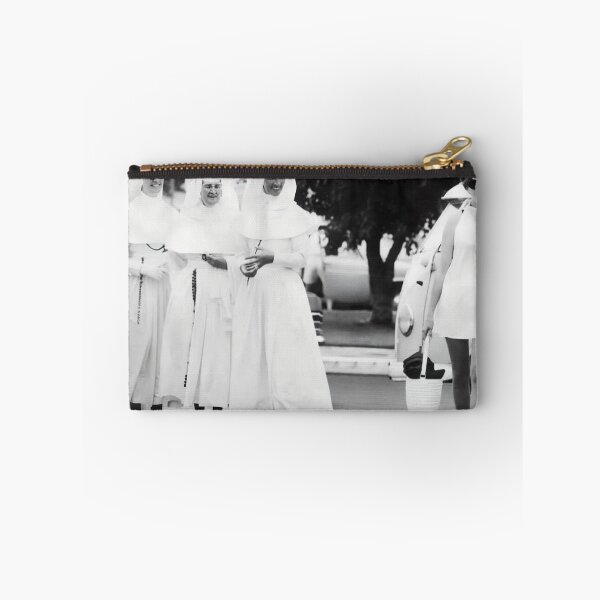 Item preview, Nuns keeping their eyes fixed on a fashionable woman vintage funny female black and white photograph designed and sold by Astrid Arkhangelsky.