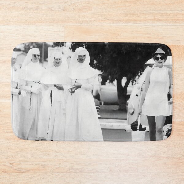 Item preview, Nuns keeping their eyes fixed on a fashionable woman vintage funny female black and white photograph designed and sold by Astrid Arkhangelsky.