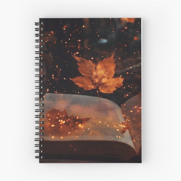 Item preview, Magical Autumn Book with Floating Maple Leaves and Golden Sparkles designed and sold by LYAN-STORE.