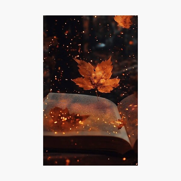 Item preview, Magical Autumn Book with Floating Maple Leaves and Golden Sparkles designed and sold by LYAN-STORE.