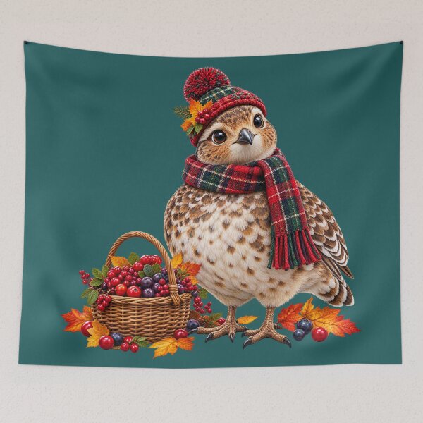 Item preview, Cute Scottish Ptarmigan Berry Picking in Autumn designed and sold by MaedK.