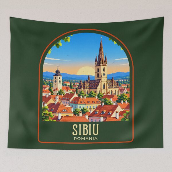 Artikelvorschau, Sibiu Vintage Reiseillustration entworfen und verkauft von HomeLivingCo.