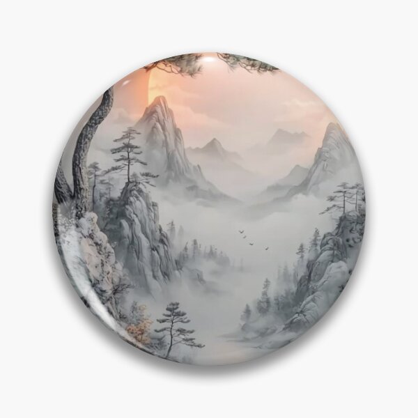 Item preview, Japanese Bonsai Mountain Landscape — Ink Wash Style Sun Art designed and sold by LYAN-STORE.