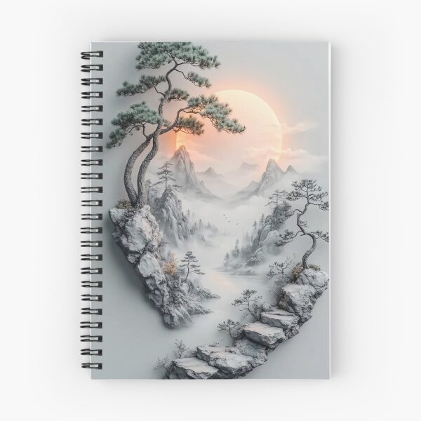 Item preview, Japanese Bonsai Mountain Landscape — Ink Wash Style Sun Art designed and sold by LYAN-STORE.