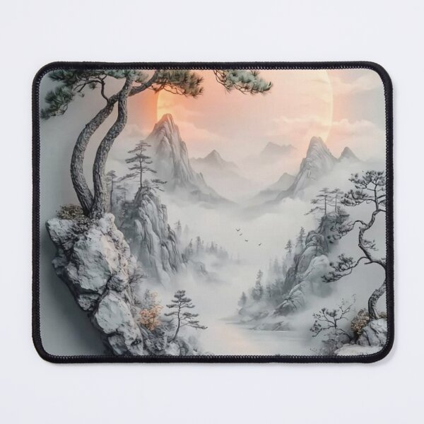 Item preview, Japanese Bonsai Mountain Landscape — Ink Wash Style Sun Art designed and sold by LYAN-STORE.