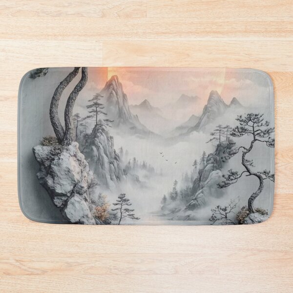 Item preview, Japanese Bonsai Mountain Landscape — Ink Wash Style Sun Art designed and sold by LYAN-STORE.