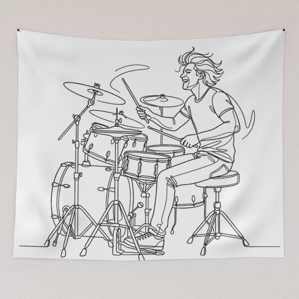 Item preview, "Passionate Drummer Line Art: Dynamic Musician Illustration & Minimalist Drum Set Vector Design" designed and sold by Nubian Style.