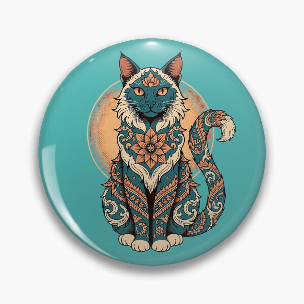 Item preview, Black Cat Mandala – Mystical Teal and Orange Boho Floral Cat Art designed and sold by Mousy17.