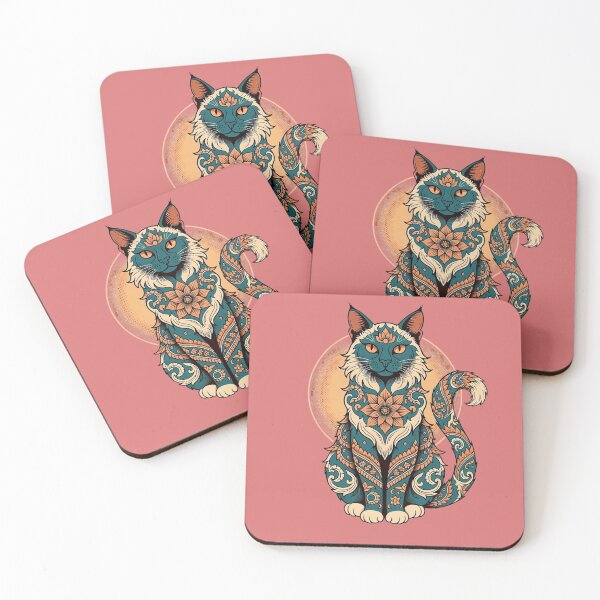 Item preview, Black Cat Mandala – Mystical Teal and Orange Boho Floral Cat Art designed and sold by Mousy17.