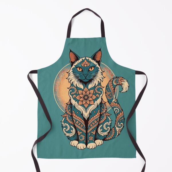 Item preview, Black Cat Mandala – Mystical Teal and Orange Boho Floral Cat Art designed and sold by Mousy17.