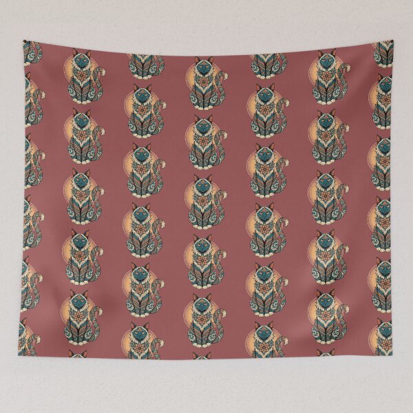 Item preview, Black Cat Mandala – Mystical Teal and Orange Boho Floral Cat Art designed and sold by Mousy17.
