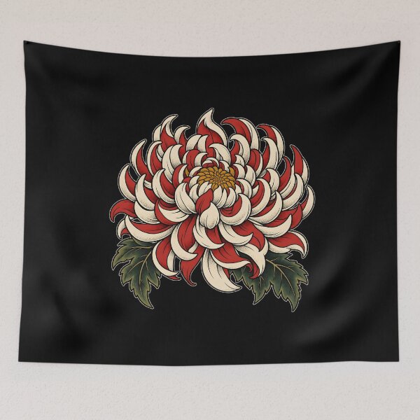 Item preview, Black Bloom — Red and Cream Chrysanthemum Tattoo Art designed and sold by Tattee.