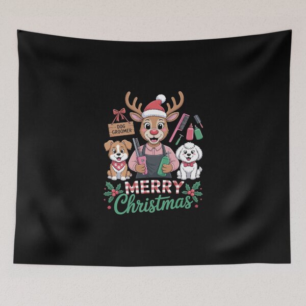 Item preview, Merry Christmas Dog Groomer – Reindeer Pet Grooming Salon Art designed and sold by jkrphoto.