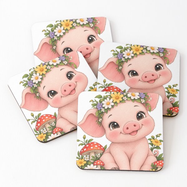 Item preview, Cute Floral Piglet Mushroom Garden Whimsical Spring Cottagecore Design designed and sold by Drifka.