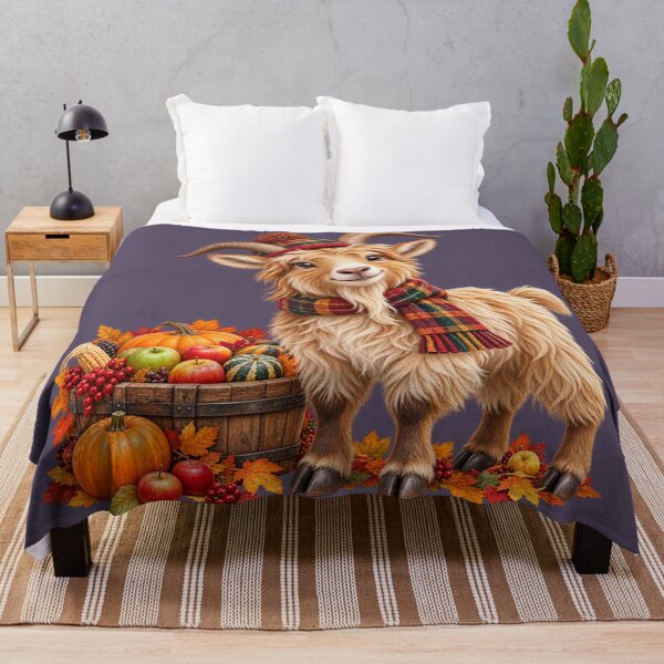 Item preview, Cute Scottish Highland Goat with Autumn Harvest Basket designed and sold by MaedK.