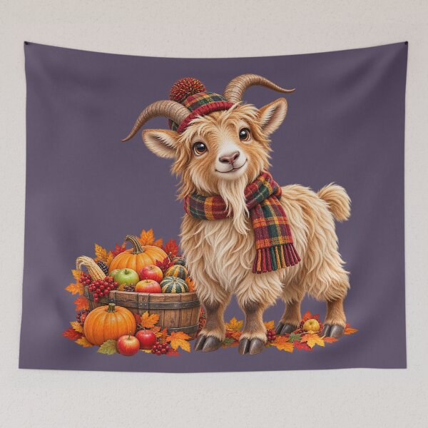 Item preview, Cute Scottish Highland Goat with Autumn Harvest Basket designed and sold by MaedK.