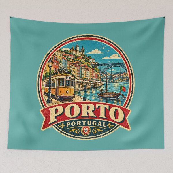 Item preview, Porto Portugal Vintage Travel Poster | Retro Portuguese City Travel Design designed and sold by Globalcitytees.