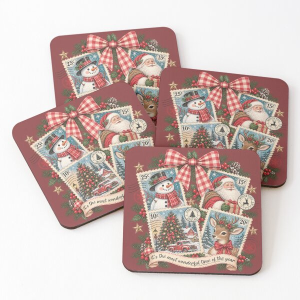 Item preview, Retro Christmas Stamps Shirt Santa Clause Rain Deer Christmas Tree Snowman Vintage Nostalgia Holiday Tee designed and sold by LessIsLoud.