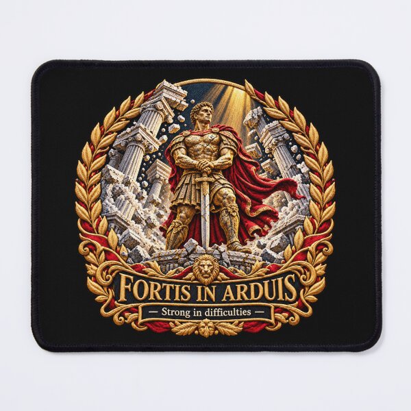 Item preview, Roman Warrior Embroidery – Fortis in Arduis Latin Motto Art designed and sold by Emoji Emblems.