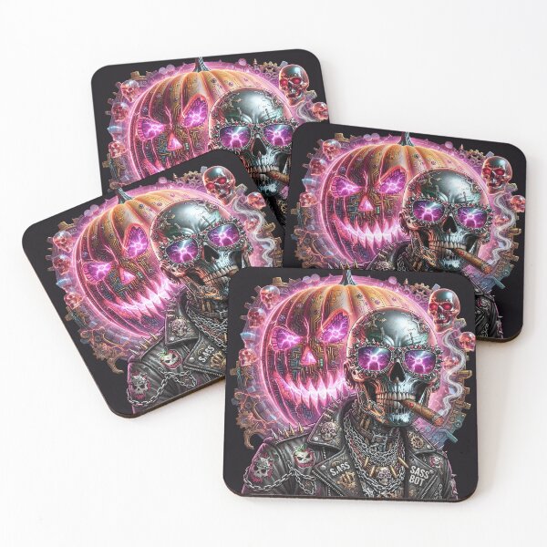 Item preview, Halloween Cyborg Skull Pumpkin Pink Lightning designed and sold by Voodoo Store Paranormal Collections.