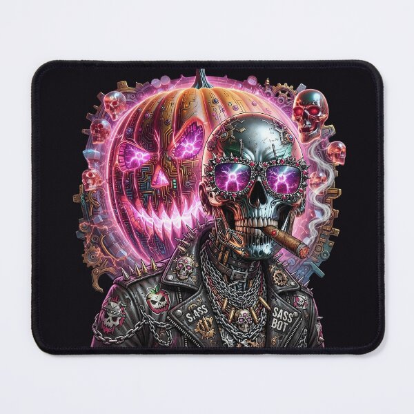 Item preview, Halloween Cyborg Skull Pumpkin Pink Lightning designed and sold by Voodoo Store Paranormal Collections.