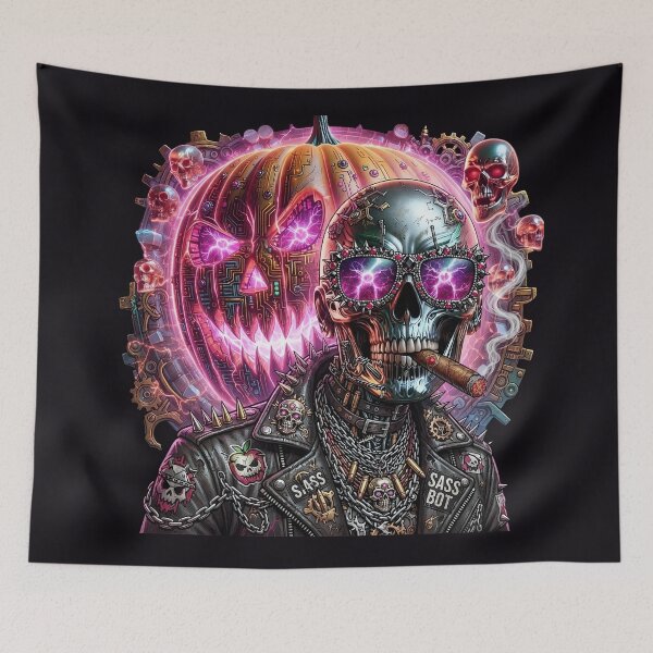 Item preview, Halloween Cyborg Skull Pumpkin Pink Lightning designed and sold by Voodoo Store Paranormal Collections.