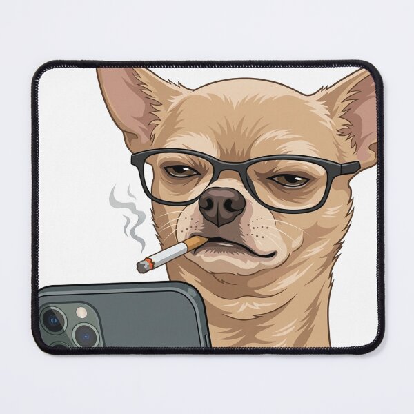 Item preview, Chihuahua Dog Wearing Glasses Holding Smartphone with Cigarette designed and sold by NostalgiaPop77.