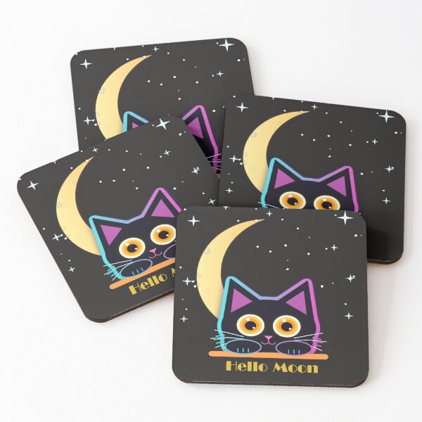 Item preview, Hello Moon Black Cat – Cute Neon Night Sky Cat Lover Design designed and sold by ViresPaws.